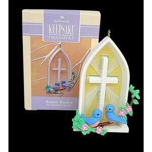 Vintage 1993 Hallmark Easter Cross Bluebirds “Radiant Window” Ornament